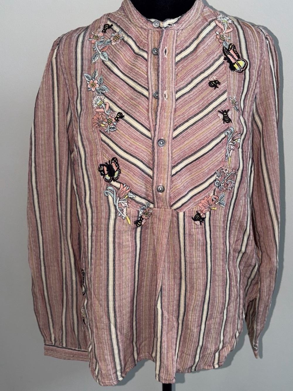 Zadig & Voltaire Teda Raye Brod Pink Striped Embroidered Blouse